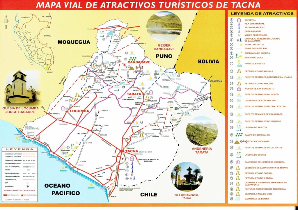 Mapa vial atractivos turísticos Tacna