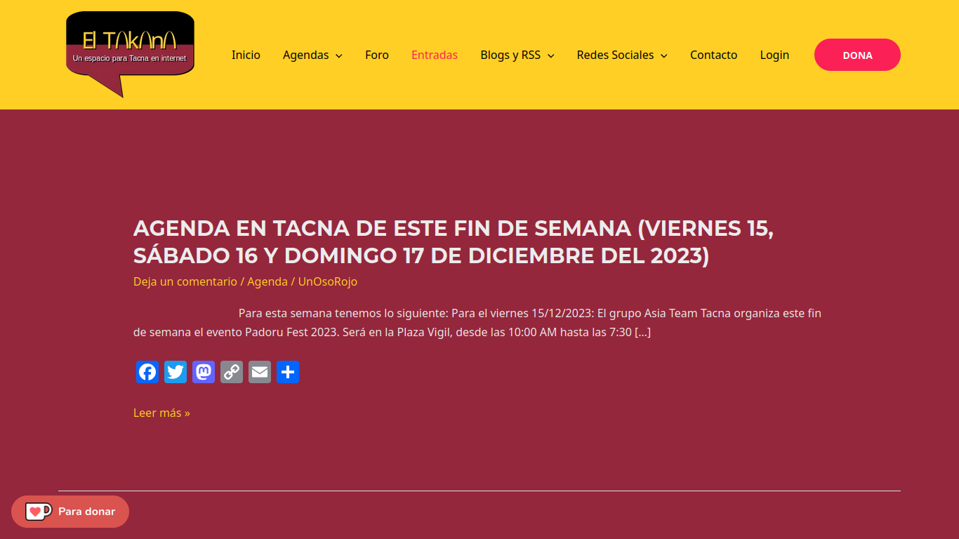 El Blog de El Takana, la versión bitácora de esta web, que recopila las publicaciones semanales de la agenda de entretenimiento, la cultural, además de novedades y cuestiones coyunturales.